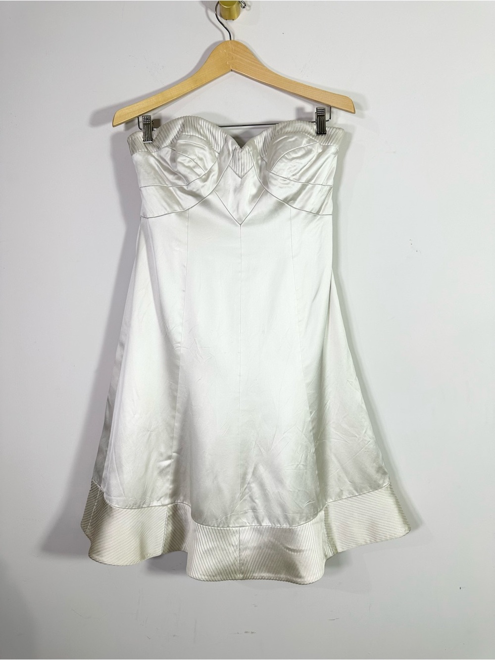 Badgley Mischka Ivory White Satin Strapless A-Line Midi Dress